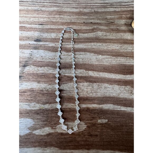 Givenchy Silver-Tone Crystal Floral Design Necklace With Adjustable Chain & Logo - Picture 4 of 7